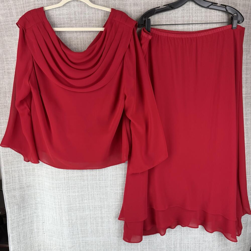 Dana Kay Skirt Suit Womens 18W Red 2 Piece Lined Chiffon Relaxed Formal